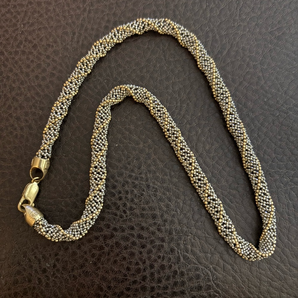 14k two tone beaded mesh necklace 17.5” long